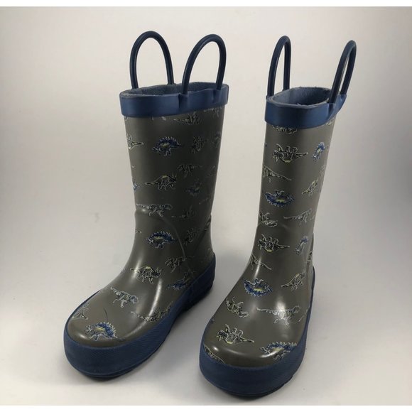 Osh Kosh B'gosh gray blue dinosaur print rainboots 8 - Picture 1 of 8